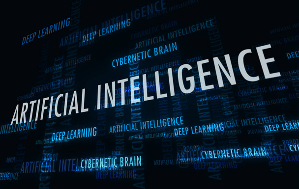 Inteligencia artificial aprendizaje profundo y concepto abstracto del cerebro cibernético. digital, tecnología, cyber, ai y robot texto 3d ilustración. - Foto, imagen