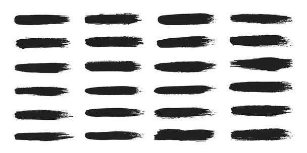 Big collection of hand drawncalligraphy brush strokes black paint texture set vector illustration. - Vector, Image