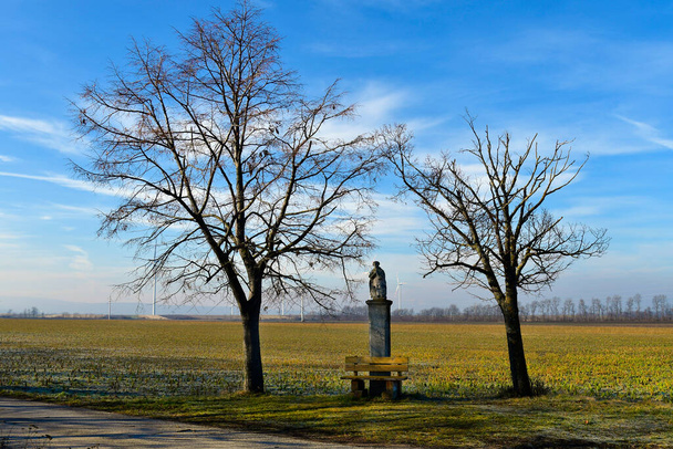 Австрия, зона отдыха со скамьей и статуей сапфира XVII века в культурной зоне - Фото, изображение