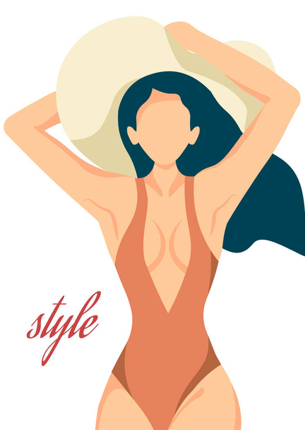 woman with swimsuit and sun in the swimming pool vector illustration - Vector, Image