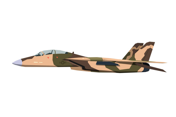 Малюнок дитячого військового літака. Армійський літак у мультиплікаційному стилі. Ізольований камуфляжний військовий літак для декору спальні. Вид збоку. Друк для малюка настінного мистецтва
 - Вектор, зображення