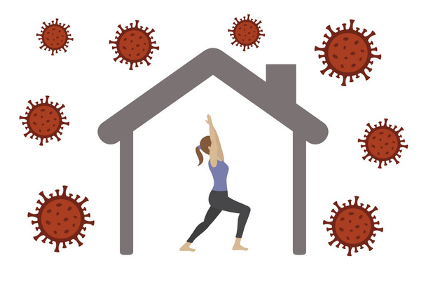 girl makes yoga in quarantine virus info graphic - Vector, Image