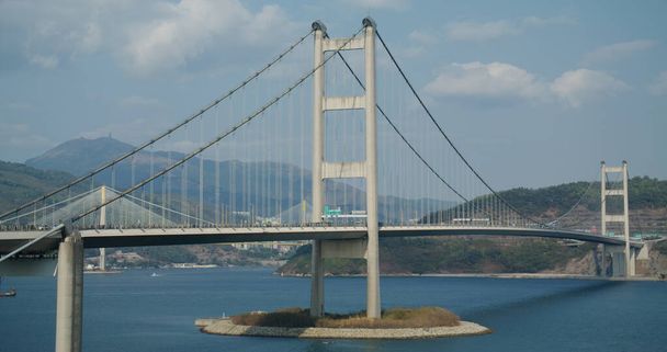 Puente colgante Tsing Ma en la ciudad de Hong Kong - Foto, imagen
