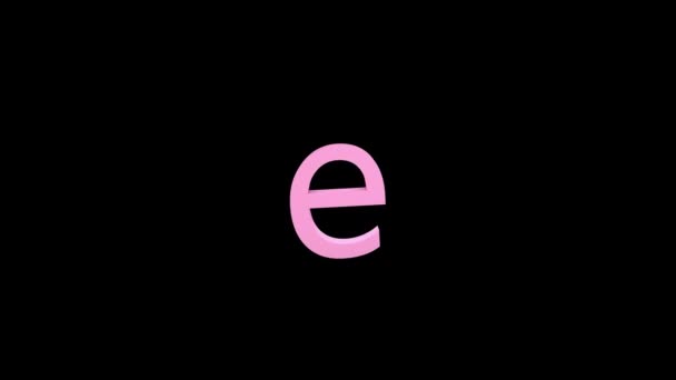 3d γράμμα ροζ χρώμα σε μαύρο φόντο με κανάλι άλφα. 3D animation με αποτέλεσμα την εμφάνιση και την περιστροφή του γράμματος E. 3d απόδοση ενός μεμονωμένου γράμματος E, αλφάβητο. Πλήρης ποιότητα Hd. - Πλάνα, βίντεο