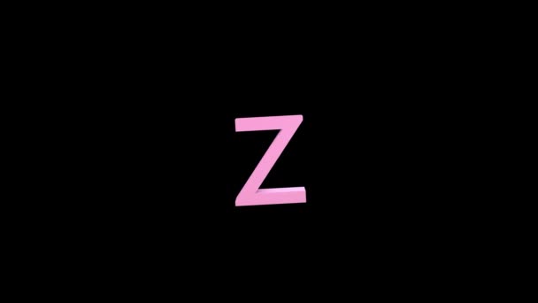 3D-Buchstabe rosa Farbe auf schwarzem Hintergrund mit Alphakanal. 3D Animation mit Wirkung auf das Aussehen und die Rotation des Buchstabens Z. 3D-Darstellung eines isolierten Buchstabens Z, Alphabet. Volle HD-Qualität. - Filmmaterial, Video