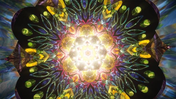 Achtergrond Wallpaper Illustratie foto afbeelding cgi 3D vj tunnel naadloze lus psychedelische mandala visuele abstracte achtergrond patroon new age ornament kunst - Foto, afbeelding