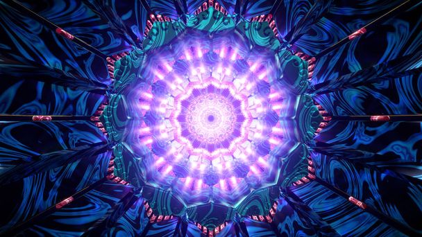 Fundo Papel de parede ilustração foto imagem cgi Belo colorido trippy padrão animação paz e amor visual 3D mandala túnel espiritual com luz geometria sagrada - Foto, Imagem