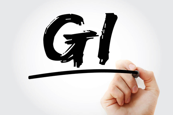 GI - Gastrointestinale Abkürzung mit Marker, Konzepthintergrund - Foto, Bild
