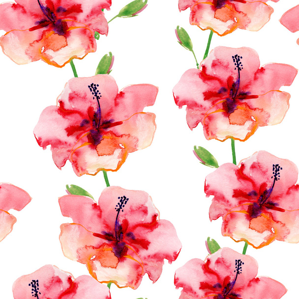 Abstract watercolor hand painted backgrounds with hibiscus - Foto, imagen