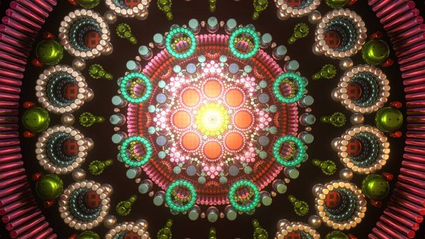 Fond d'écran Illustration photo image cgi Mandala Trippy beaux ornements ethniques colorés pour voyage psychédélique fond visuel audiovisuel boucle 3D tunnel abstrait avec de l'énergie calme pour la médiation chakra - Photo, image