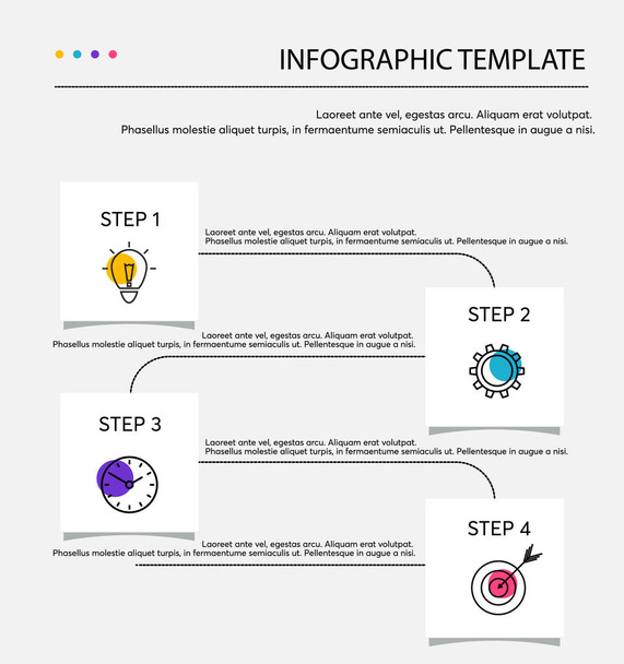 Vektorová infografie s ikonami, ukázkovým textem a 4 možnostmi nebo kroky. Infographics for business concept. Univerzální šablona pro prezentace, workflow, report. - Vektor, obrázek