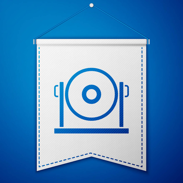 Blue Gong musical percussion instrument circular metal disc icon isolated on blue background. White pennant template. Vector. - Vector, Image