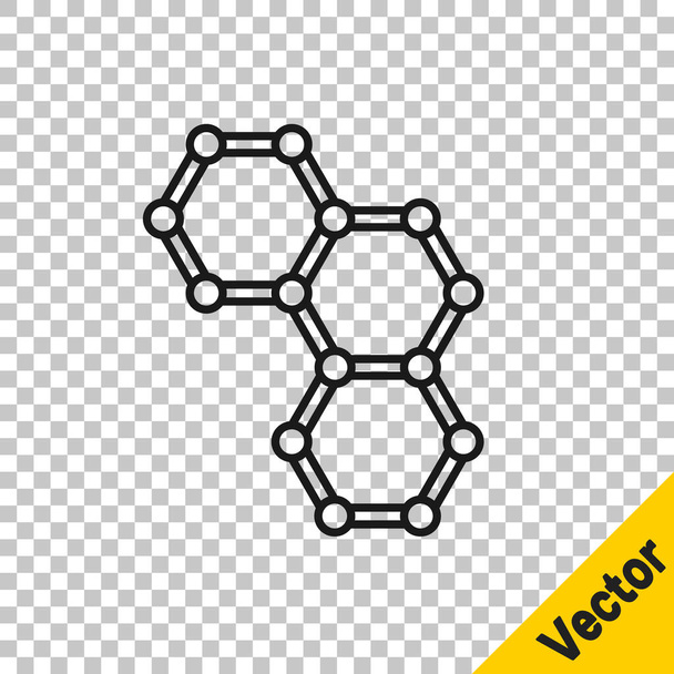 Černá čára Ikona chemického vzorce izolovaná na průhledném pozadí. Abstraktní hexagon pro inovační medicínu, zdraví, výzkum a vědu. Vektor. - Vektor, obrázek