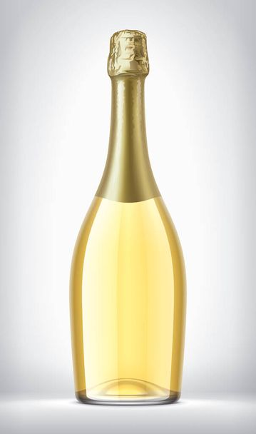 Botella de vidrio sobre fondo con lámina de oro.  - Foto, Imagen