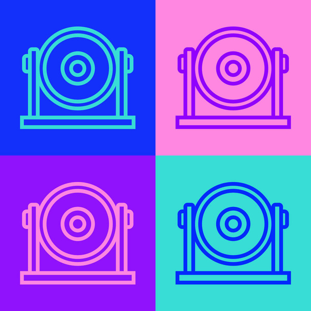 Pop art line Gong musical percussion instrument circular metal disc icon isolated on color background.  Vector. - Vector, Image