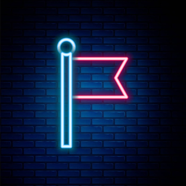 Glowing neon line Flag icon isolated on brick wall background. Victory, winning and conquer adversity concept. Colorful outline concept. Vector - Vector, Image
