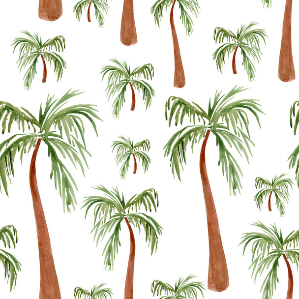 Palmová plantáž akvarel bezešvný vzor. Šablona pro zdobení návrhů a ilustrací. - Fotografie, Obrázek