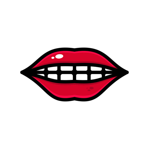 vector red lips illustration design. The red lips with an outline is suitable for stickers, icons, mascots, logos, clip art, and other graphic purposes - Vector, Image