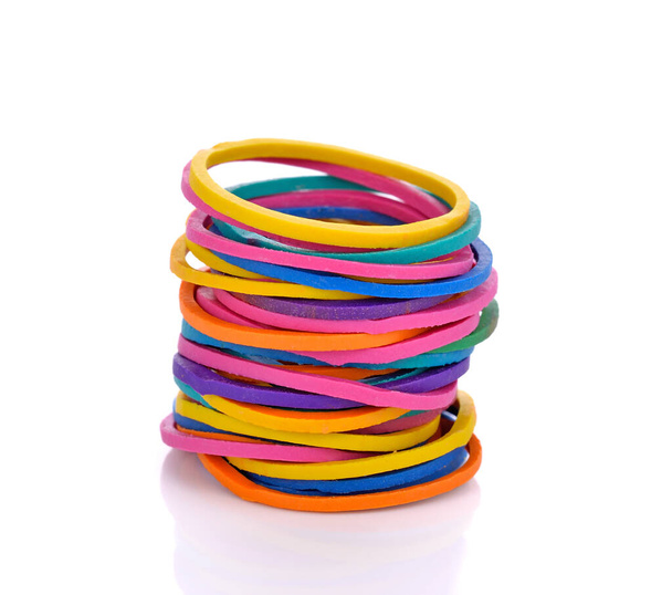 Colorful rubber bands on white background - Photo, Image