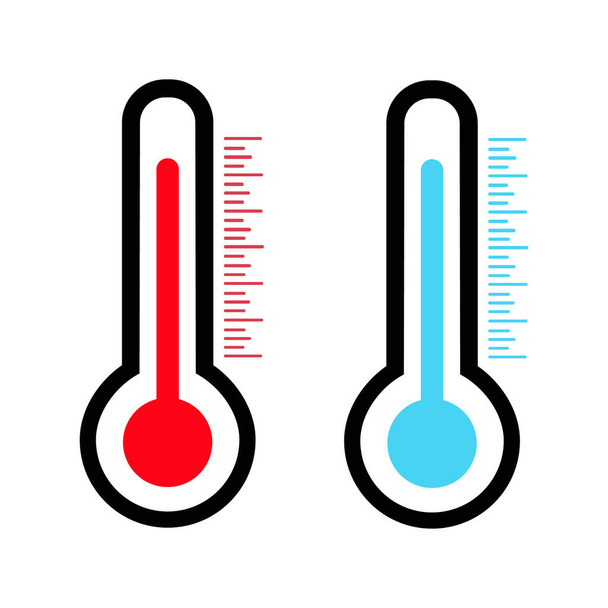 Ícones lineares planos do termômetro ajustados com escala. O símbolo de temperatura é baixo. Vetor sobre fundo branco - Vetor, Imagem