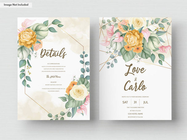 Wedding invitation card template with beautiful blooming colorful floral - Vector, Image