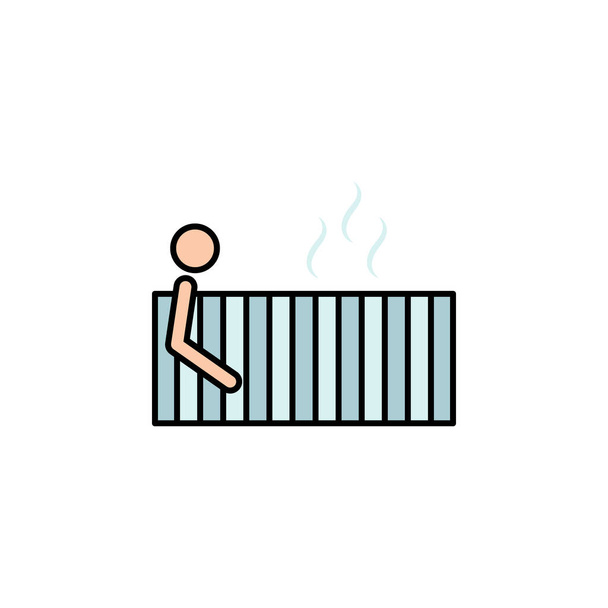 persona en sauna spa, icono del esquema de calefacción. Los signos y símbolos se pueden utilizar para la web, logotipo, aplicación móvil, interfaz de usuario, UX sobre fondo blanco - Vector, imagen