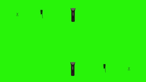 Εργαλεία κουρείου επίπεδη στοιχεία animation στην πράσινη οθόνη chroma κλειδί - Πλάνα, βίντεο