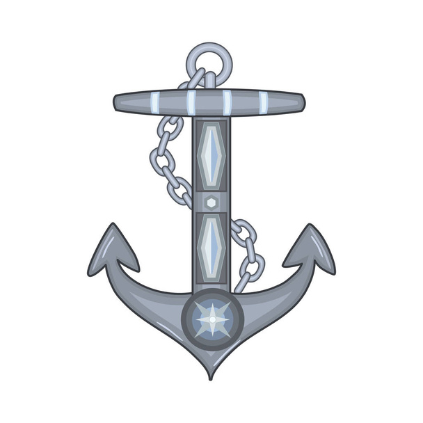 Hajóhorgony elkülönítve fehér háttéren. Tengerészeti szimbólum ikon. Tengerészeti retro dísztárgy. Antik hajó horgony lánccal rajzfilm stílusban. Hajóhorgonyzó eszköz vagy nehézhajó-tulajdonság. Készletvektor-illusztráció - Vektor, kép