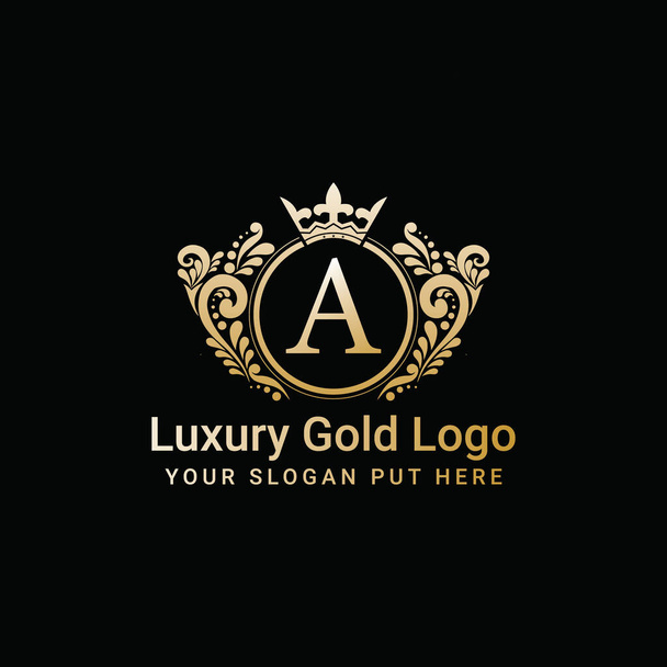 Luxe gouden kroon logo vector, Letter Een icoon - Vector, afbeelding