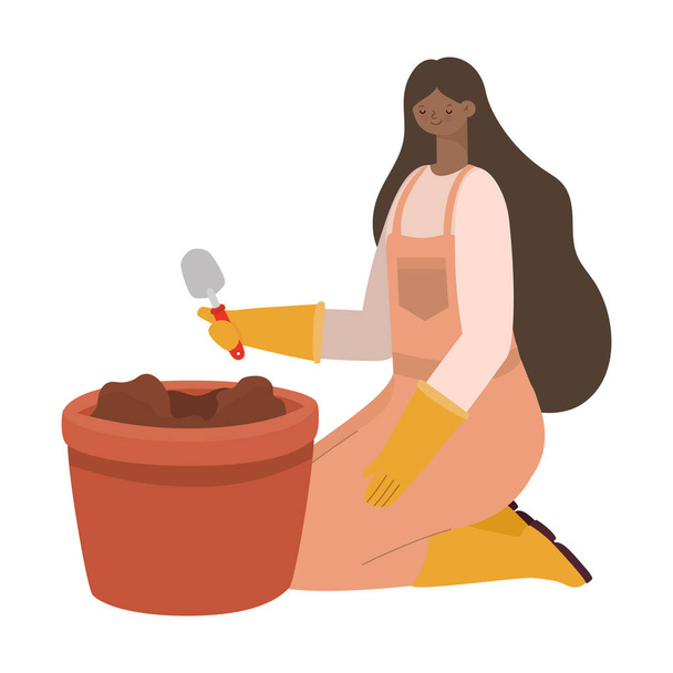 woman and flowerpot - Vector, Image
