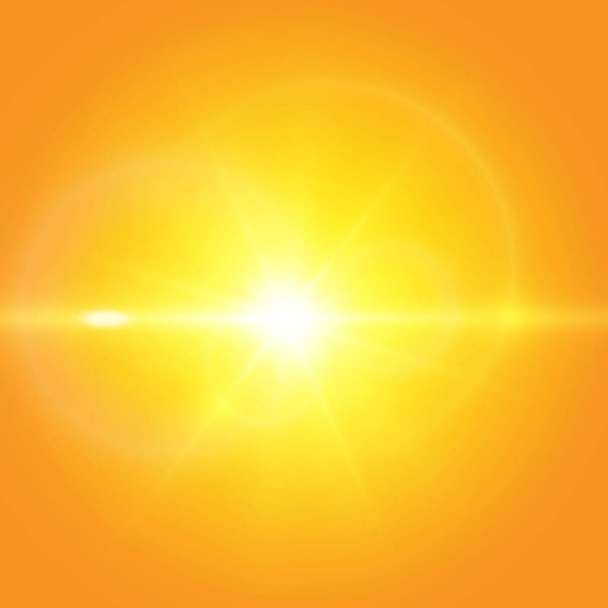  Ciepłe słońce na żółtym tle. Promienie słoneczne Leto.bliki - Wektor, obraz