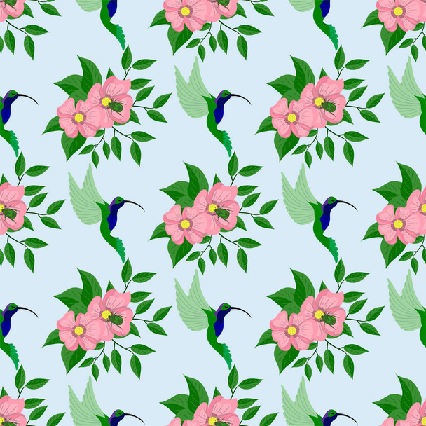 seamless pattern with flowers, leaves and butterflies - Vektori, kuva
