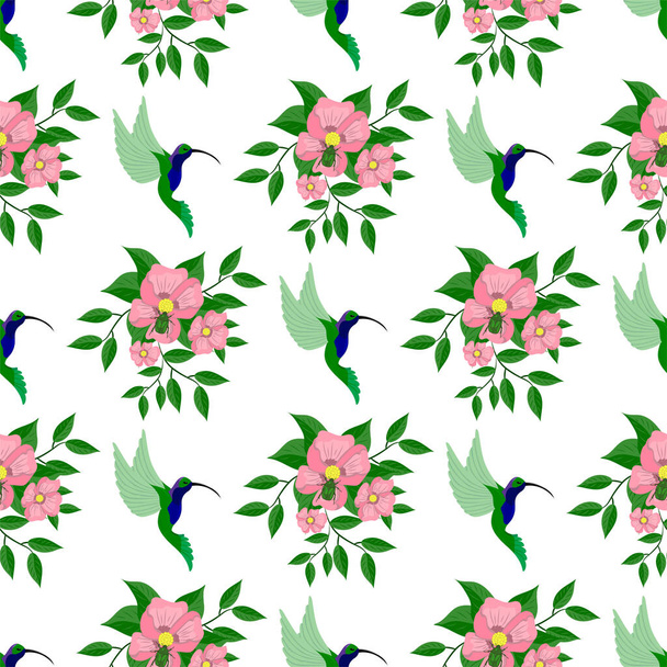 seamless pattern with flowers, leaves, buds and green foliage. - Vettoriali, immagini