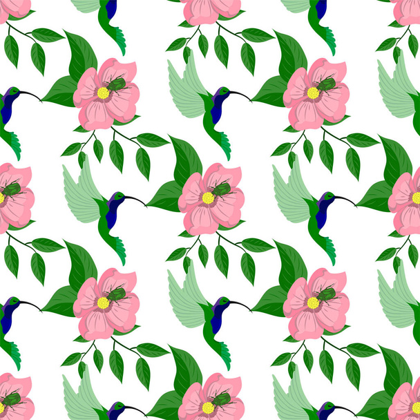 seamless pattern with flowers, leaves and foliage, vector illustration - Διάνυσμα, εικόνα