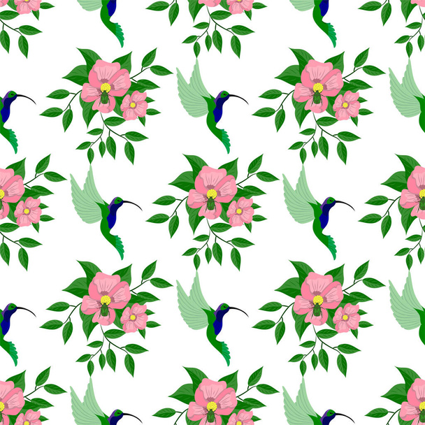 seamless pattern with flowers and leaves, vector illustration - Vettoriali, immagini