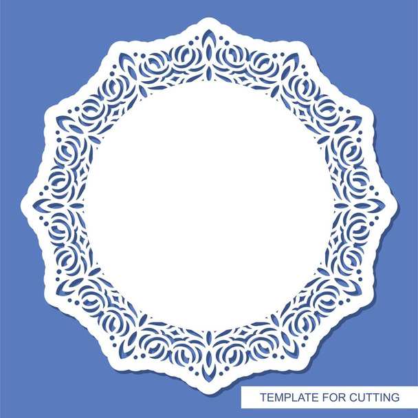 Round carved blank. Oriental pattern, floral ornament. Copy space in the center. Layout for plotter laser cutting of paper, cardboard, plastic, cnc, scrapbooking, wood carving, metal engraving. Vector - Vector, Image