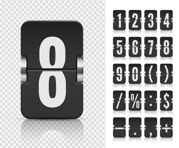 Ziffern- und Symbolanzeige auf transparentem Hintergrund umdrehen. Analoge Countdown-Zahlenschrift. Vorlage zur Vektorillustration - Vektor, Bild