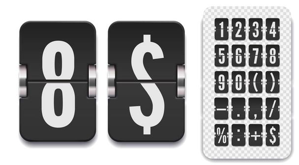 Conjunto de números de marcador flip y símbolo con sombras para temporizador de cuenta atrás. Vector oscuro reloj plantilla aislada en blanco - Vector, imagen