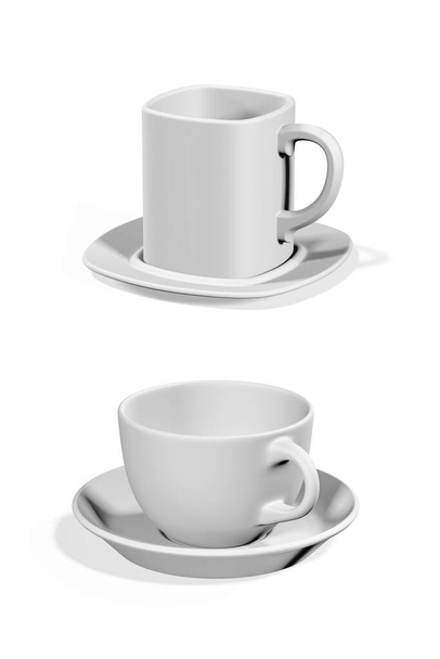 Tazas de café maqueta aislado sobre fondo blanco - 3d render - Foto, Imagen