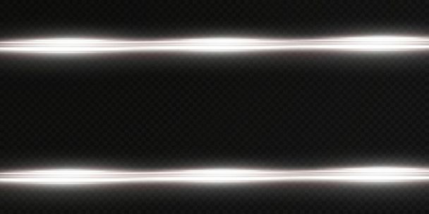 White horizontal lens flares pack. Laser beams, horizontal light rays. Beautiful light flares. Glowing streaks on light background. Luminous abstract sparkling lined background. - Vector, Image