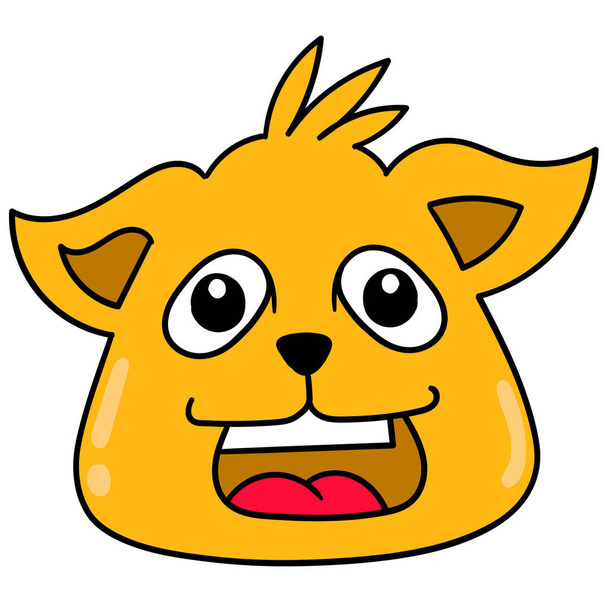 a yellow dog head with a happy laughing face. doodle icon drawing - Vector, imagen