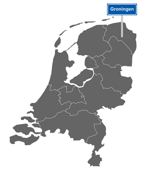 Map of the Netherlands with road sign Groningen - Vector, Image