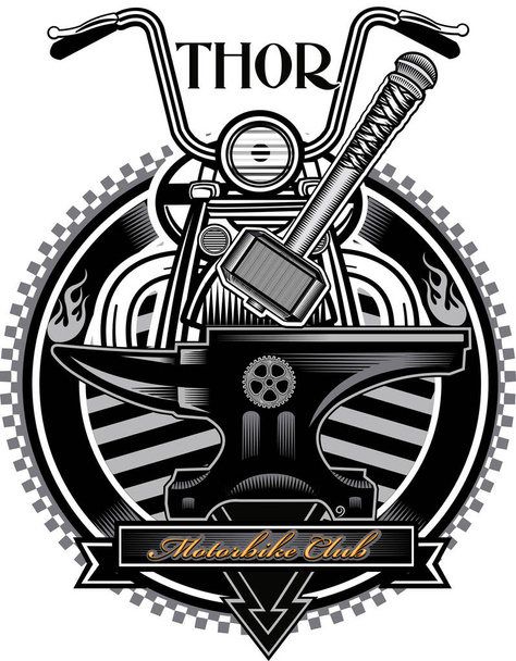 Etiqueta americana de motocicleta vintage Thors Hammer  - Vector, Imagen