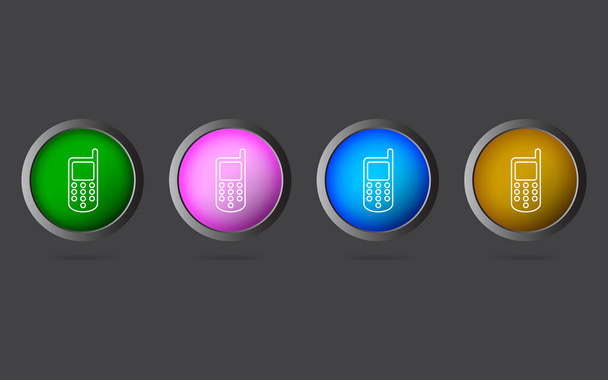Very Useful Editable Mobile Phone Line Icon on 4 Colored Buttons. - Vektor, kép