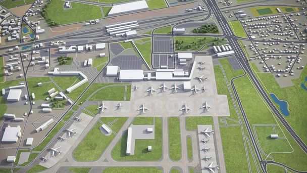 Aeroporto de Berlim Schonefeld - renderização aérea modelo 3D - Foto, Imagem
