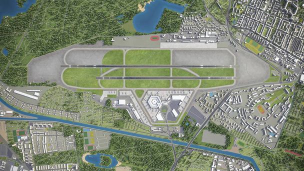 Aéroport de Berlin Tegel - modèle 3D rendu aérien - Photo, image