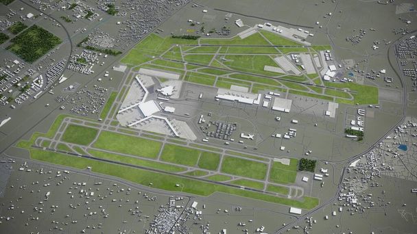 Delhi - Indira Gandhi International Airport - 3D model luchtweergave - Foto, afbeelding