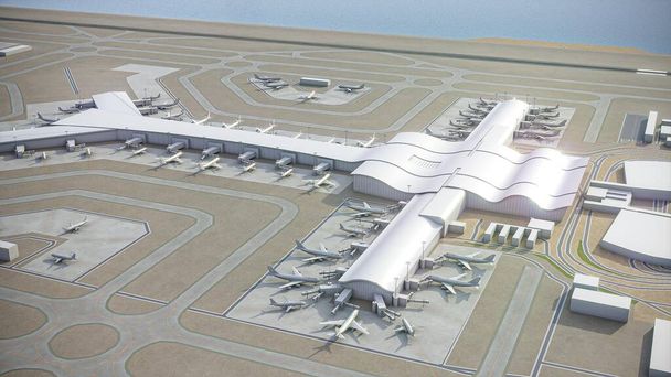 Aeropuerto Internacional de Doha Hamad - Modelo 3D de representación aérea - Foto, Imagen