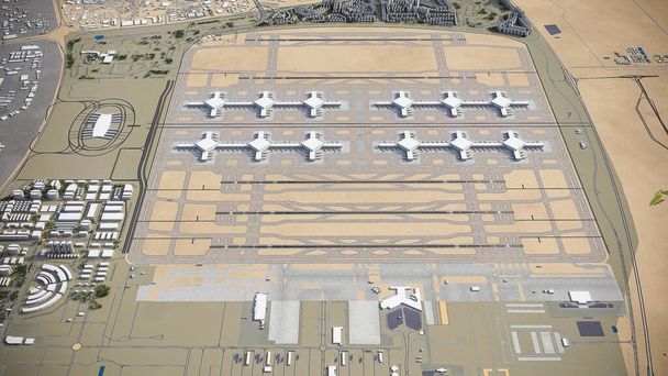 Dubai Al Maktoum Uluslararası Havalimanı - 3D model hava görüntüleme - Fotoğraf, Görsel