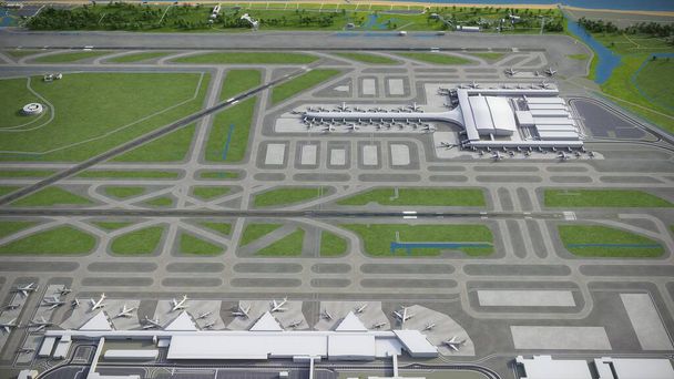 Josep Tarradellas Aeropuerto de Barcelona-El Prat - Representación aérea modelo 3D - Foto, Imagen